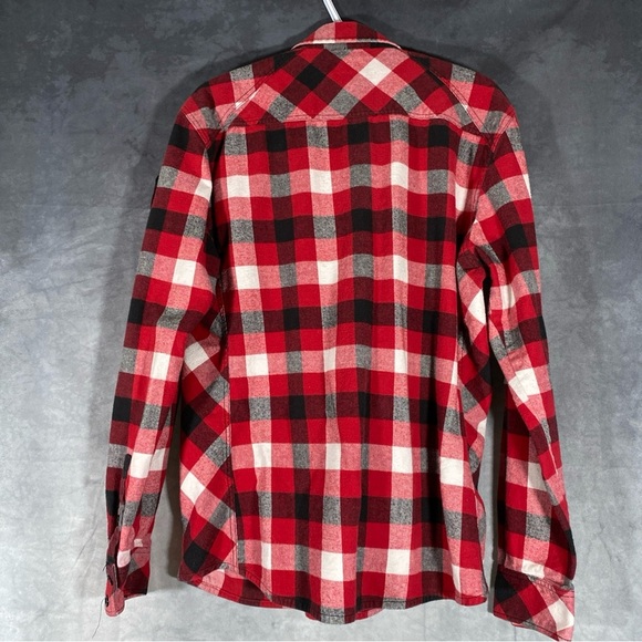 Vintage Akoo Flannel Button Down Shacket Red Plaid Shirt Timber Ridge Patch XL - Picture 2 of 9